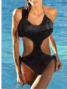 GUESS Black Sequin Monokini Women's Swimsuit.